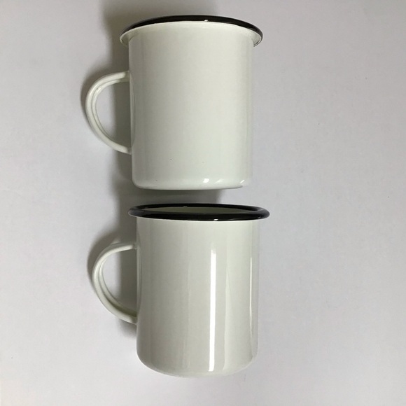 Hearth & Hand Enamelware PAIR Metal Mugs White Black Rim Farmhouse Camping RV - Picture 4 of 11